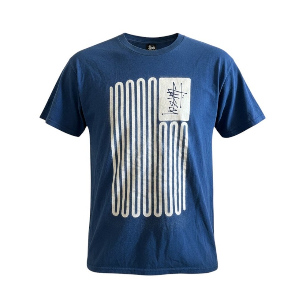 Stussy Logo Graphic Tee Mens M Blue White Streetwear Skate T Shirt Medium